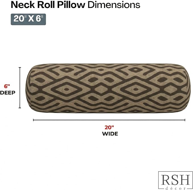 RSH DECOR: Neck Roll Pillows Set of 2 | 20” x 6” | Outdoor Bolster for Patio, Deck, Porch, or Poolside Furniture | Water & Fade-Resistant | Made in USA (Madura Mink)
