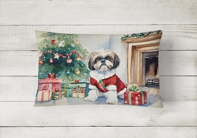 Caroline's Treasures DAC2751PW1216 Shih Tzu Cozy Christmas Throw Pillow Machine Washable, Indoor Outdoor Decorative Pillow for Couch, Bed or Patio, 12HX16W