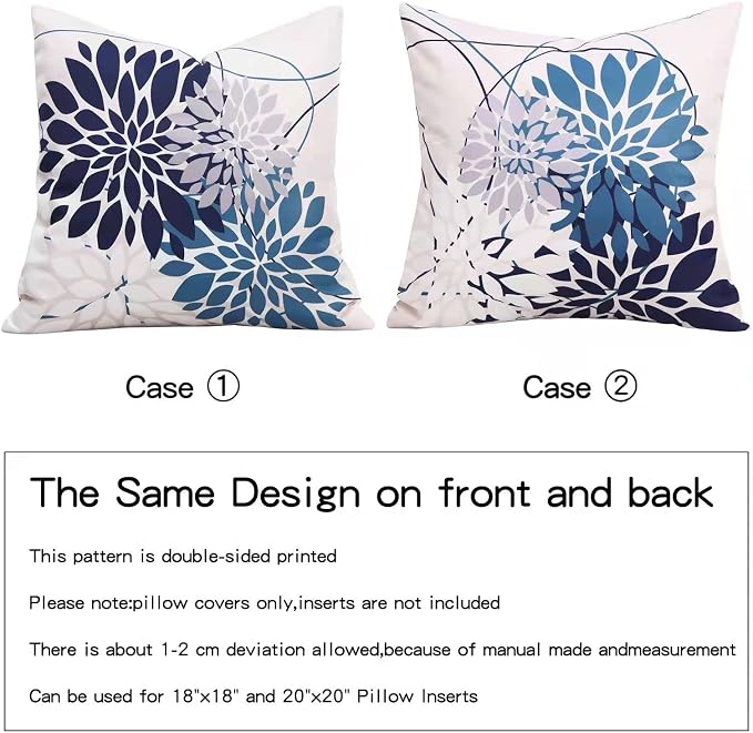 Pyonic Outdoor Throw Pillow Covers 18x18 Waterproof Pillow Covers Geometric Flower Pillow Case Farmhouse Summer Square Cushion Cover for Patio, Garden, Balcony,Set of 2 (18 x 18-Inch, Navy Blue)