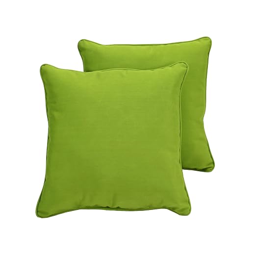 Factory Direct Partners Presidio 15" x 15" Square Decorative Throw Pillow Set with Piping for Indoor/Outdoor Furniture UV, Fade, Weather-Resistant Olefin Fabric (2-Pack) - Lime Green, 13809-LM
