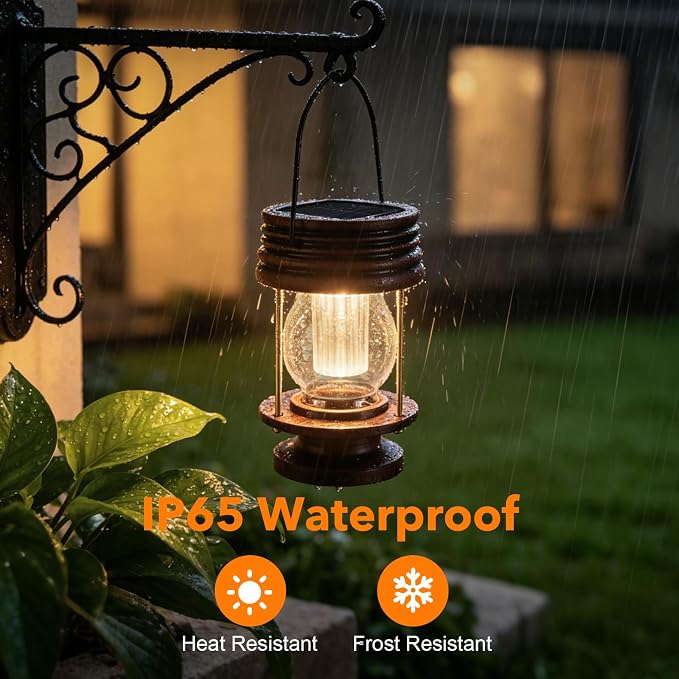 Solar Lanterns Outdoor Hanging Lights Patio Decor, Upgraded Dual Solar & USB Charging, Adjustable Light Sensor, Retro Decorative Table Lamp Waterproof, Indoor Outdoor Garden Patio Yard Decoration