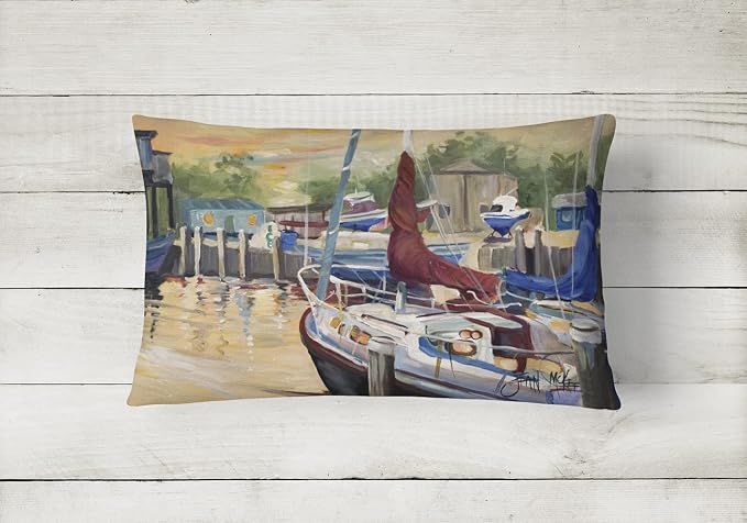 Caroline's Treasures JMK1083PW1216 New Sunset Bay Sailboat Canvas Fabric Decorative Pillow Machine Washable, Indoor Outdoor Decorative Pillow for Couch, Bed or Patio, 12HX16W