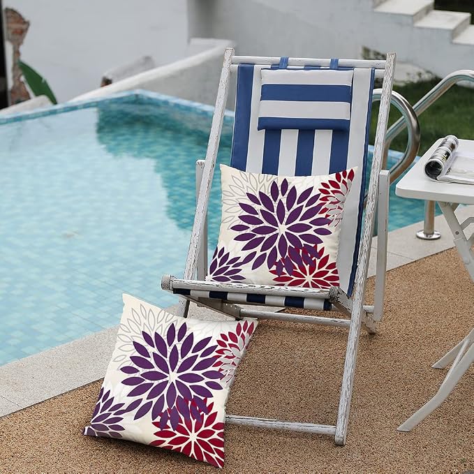 DFXSZ Outdoor Waterproof Pillow Covers 20x20 Set of 2 Purple WineRed Flower | Spring Summer Waterproof Flower Throw Pillowcases（No Inserts）Decor for Valentines Patio Funiture Garden Polyester Covers