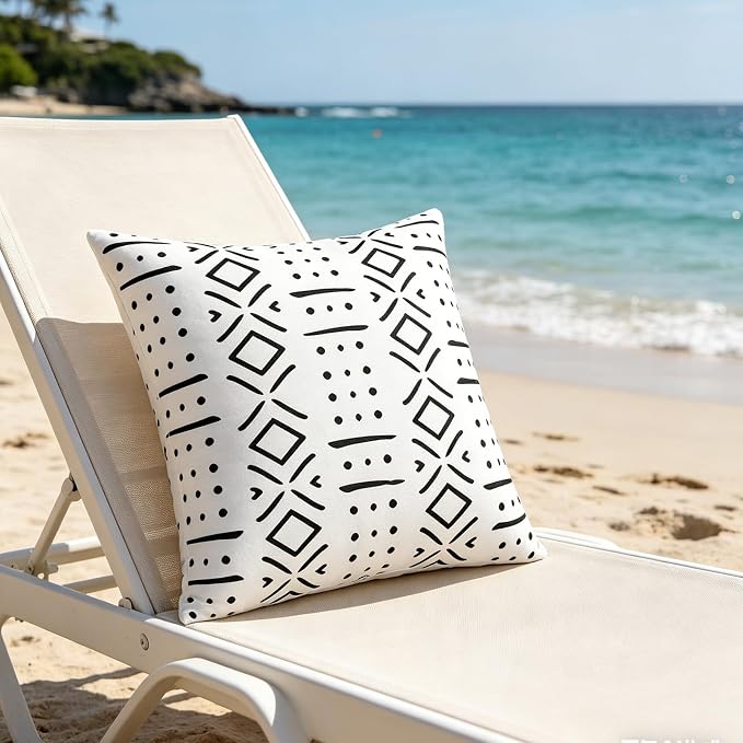 Merrycolor White Outdoor Waterproof Decorative Throw Pillow Covers Set of 2 Bohemian Geometric Pattern Cushion Covers Perfect for Farmhouse Patios and Gardens White
