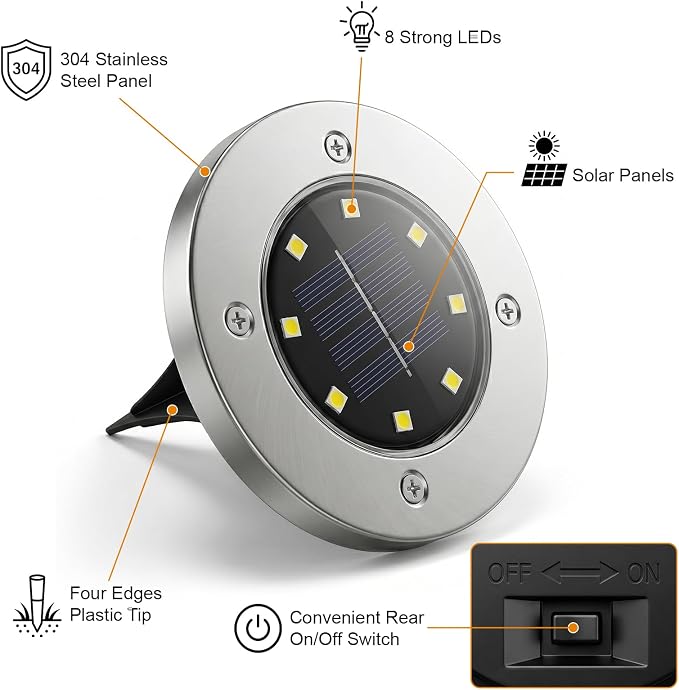 OULONGER 4.6inch Solar Ground Lights 10Packs, Garden Solar Outdoor Waterproof Pathway Bright In-Ground Landscape Lights for Patio, Lawn, Yard, Driveway, Step and Walkway(White Light)