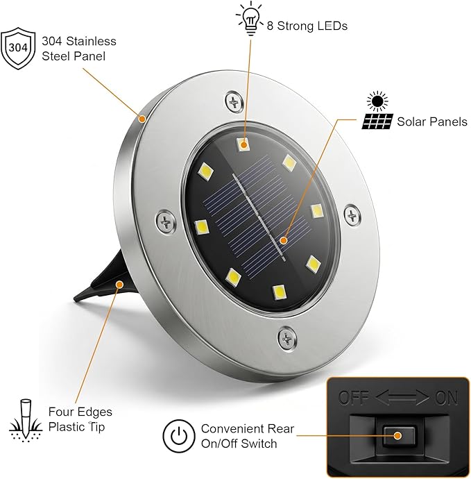 OULONGER 4.6inch Solar Ground Lights 12Packs, Garden Solar Outdoor Waterproof Pathway Bright In-Ground Landscape Lights for Patio, Lawn, Yard, Driveway, Step and Walkway(Warm Light)
