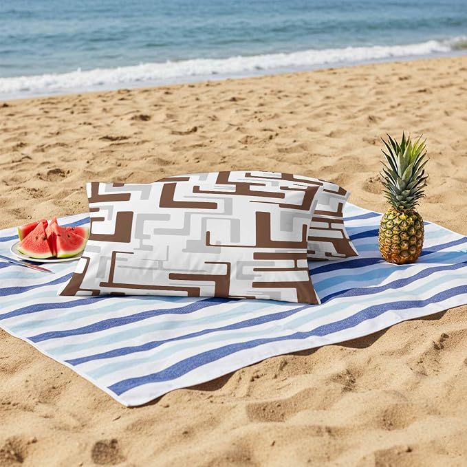 Vandarllin Outdoor Throw Pillows Covers 20x12 inch Set of 2 Waterproof Brown Geometric Stripes Decorative Zippered Cushion Covers for Patio Furniture, Modern Abstract Lines Lumbar Pillowcases