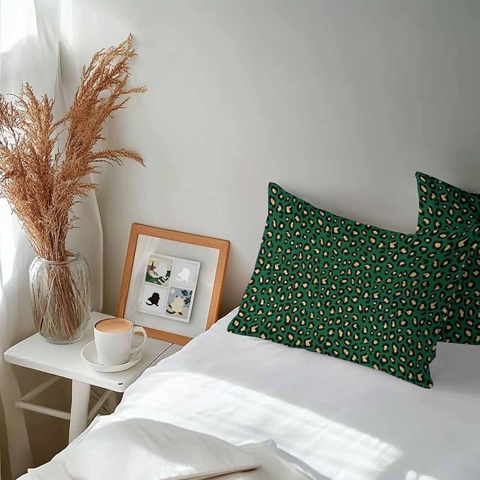 Vandarllin Outdoor Throw Pillows Covers 20x12 inch Set of 2 Waterproof Green Leopard Print Decorative Zippered Cushion Covers for Patio Furniture, Luxury Animal Fur Pattern Lumbar Pillowcases