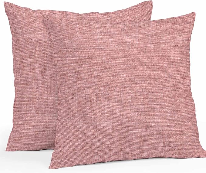 Vandarllin Outdoor Throw Pillows Covers 18x18 inch Set of 2 Waterproof Peach Pink Linen Decorative Zippered Cushion Covers for Patio Furniture, Farmhouse Pure Color Lumbar Pillowcases