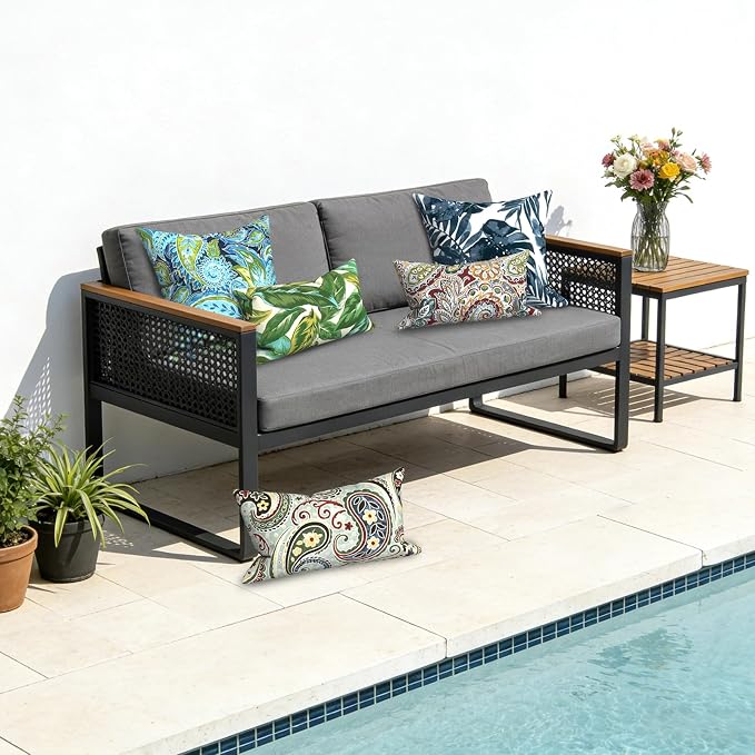 DYTXIII Pack of 2 Waterproof Outdoor Lumbar Pillow with Inserts, 12x20 in Rectangle Decorative Patio Throw Pillow for Home, Sofa,Bench and Patio Furniture, Lush Leaf Jungle