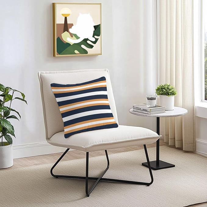 Orange Navy Blue Striped Outdoor Pillow Covers Waterproof, All Weather Cushion Case Set of 2, Minimalist Farmhouse Lines Decorative Pillowcases for Sofa Couch Bed Decor Patio Furniture 16"x16"