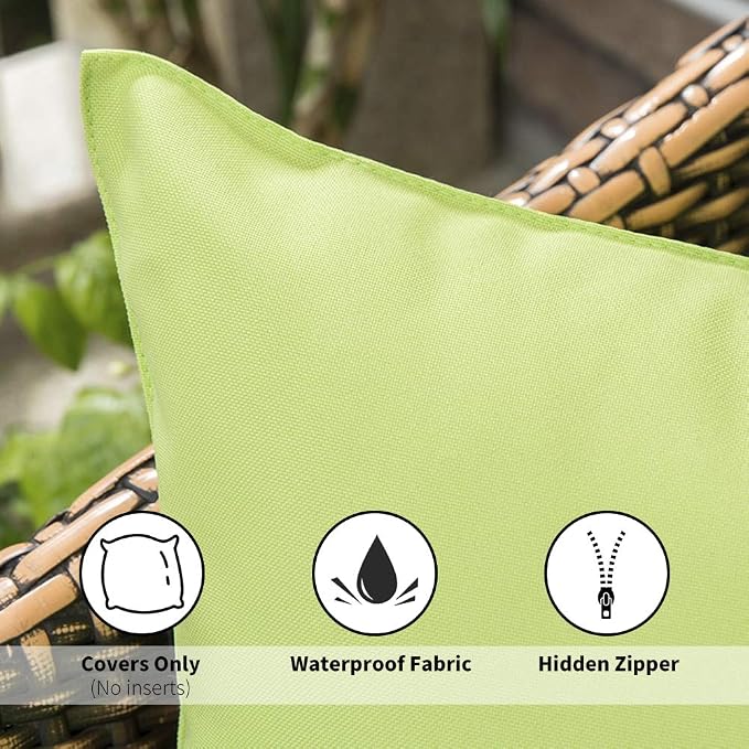 MIULEE Decorative Outdoor Waterproof Pillow Covers 16x16 Pale Green | Decorative Patio Furniture,Pack of 2,Accent Square Soild Throw Pillow Covers,Summer Garden Tent Couch Sofa