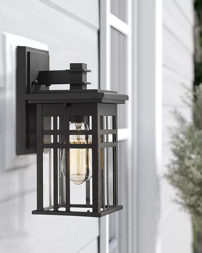 zeyu 12-Inch Outdoor Wall Lantern, Black Aluminum, Clear Glass, 20068B1 | Black Aluminum Hardwired Wall Sconce with Clear Glass and Open Bottom; Uses One E26 Bulb Up to 100W, Sold Separately.