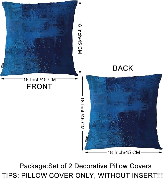 Swono Abstract Art Throw Pillow Case, Modern Graffiti Brush Square Home Decorative Cushion Cover for 18 X 18 Inches Pillow Covers, 2 Pack Pillowcases for Bedroom Office Dorm Couch, Dark Blue
