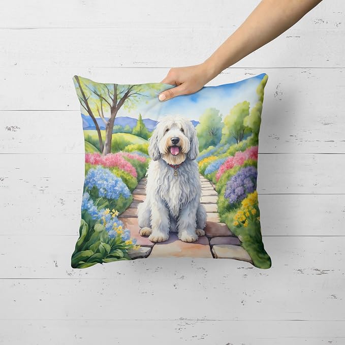 Caroline's Treasures Komondor Spring Path Throw Pillow Machine Washable, Indoor Outdoor Decorative Pillow for Couch, Bed or Patio, 18Hx18W