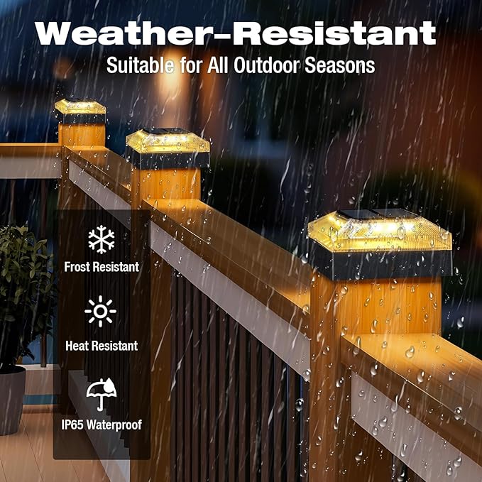 4x4 Solar Post Cap Lights Outdoor 2 Pack, 3 Color Modes/Dusk to Dawn/IP65 Waterproof, Fits 4x4 Vinyl/PVC Wood Posts Top, Black LED Fence Topper Light for Deck, Porch, Backyard