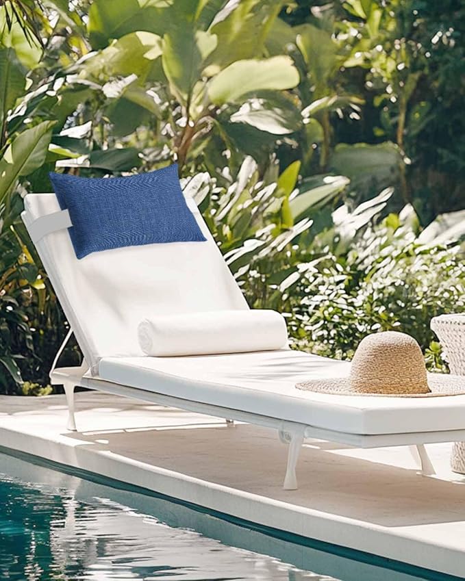 Outdoor Pillow for Chaise Lounge Chair Navy Blue Rustic Vintage Burlap Texture Outdoor Pillows Waterproof with Adjustable Strap Headrest Lumbar Pillows for Garden Patio Furniture 1 Pack 12" x 20"