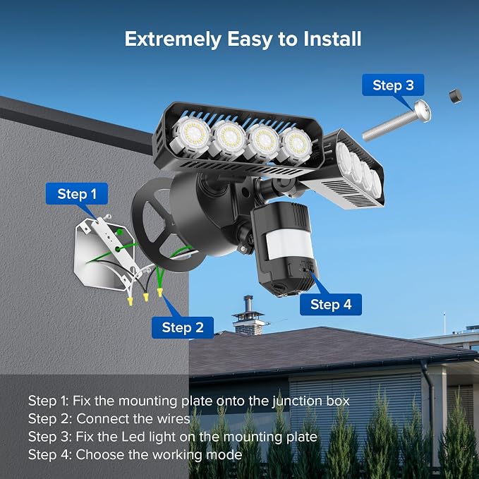 SANSI 36W 3600LM LED Motion Sensor Outdoor Light, IP65 5000K (Black) | 350W Equiv 4 Modes Motion Lights for Outside, Flood Lights Outdoor Security Lights for Backyard, Garage, Yard, Porch