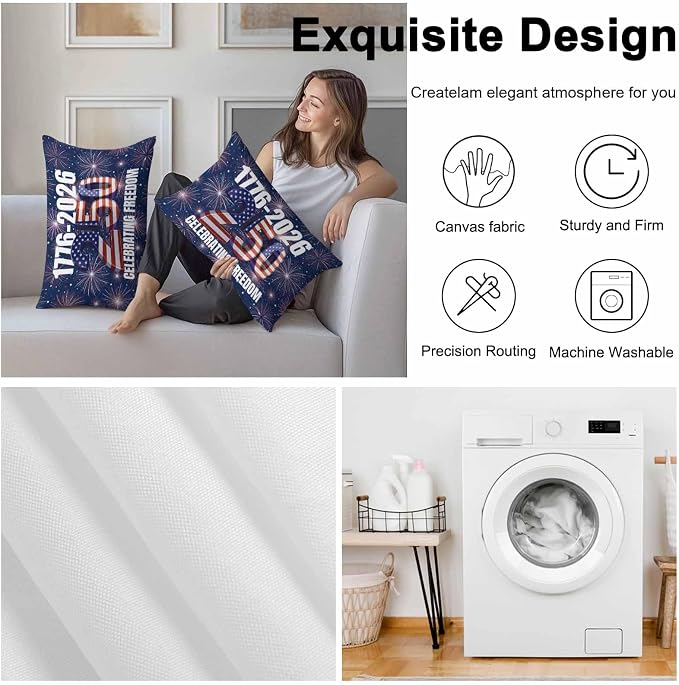 250 Anniversary USA Flag Outdoor Pillow Covers 20x12 Inch Lumbar Pillow Covers Set of 2 Waterproof Decorative Throw Pillow Cases Blue American Flag 250 Fireworks Cushion Covers for Patio Furniture