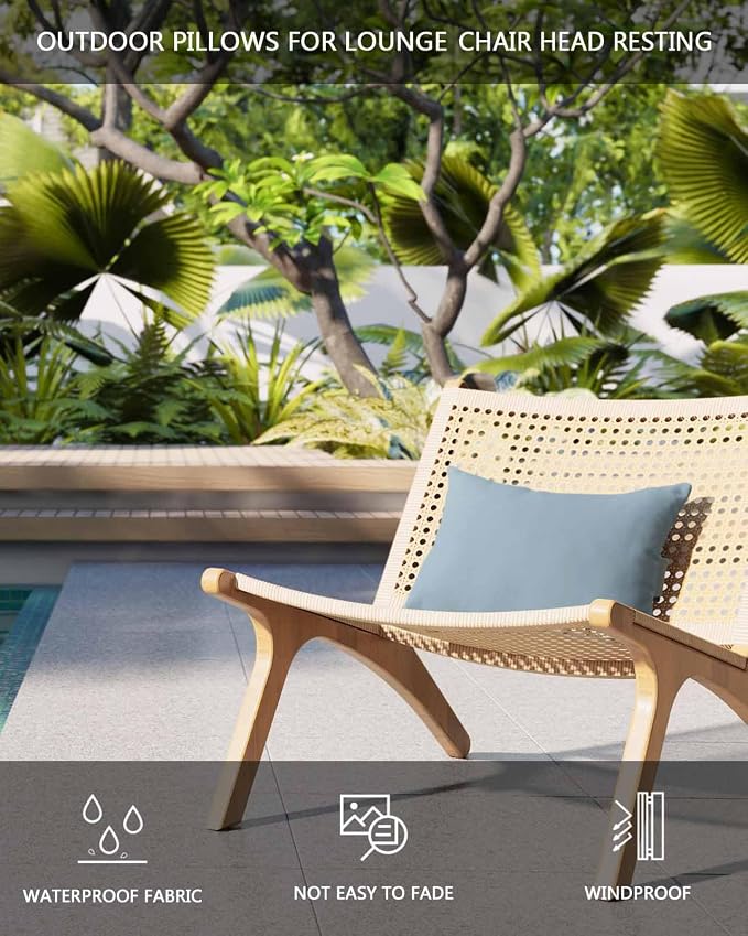 DecorLovee Sky Blue Outdoor Recliner Pillows for Head, Modern Pure Blue Waterproof Chair Pillow with Elastic Stripe, Farmhouse Chaise Lounge Headrest Pillow for Patio/Beach/Pool 1Pack, 11"x16"