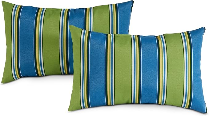 Set of 2 Outdoor Throw Pillows 19 x 12 Inch – Reversible Rectangle Patio Accent Pillows – Weather-Resistant Polyester Fabric – Eco-Friendly Recycled Polyfiber Fill – Cayman Stripe