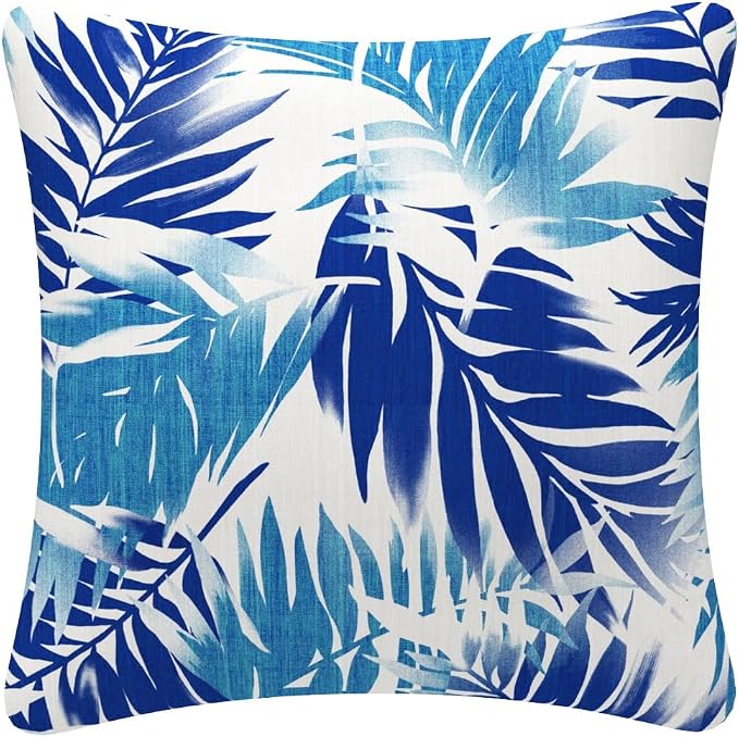 Outdoor Waterproof Decorative Throw Pillow Cover for Patio Furniture, 18x18 Inch Fade Resistant Patio Garden Cushion Cover for Couch Bed Sofa, Leaves Blue