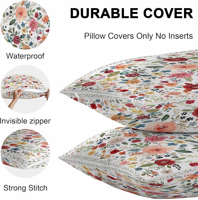 Vandarllin Outdoor Throw Pillows Covers 20x12 inch Set of 2 Waterproof Cream Floral Decorative Zippered Cushion Covers for Patio Furniture, Farmhouse Vintage Flower Lumbar Pillowcases