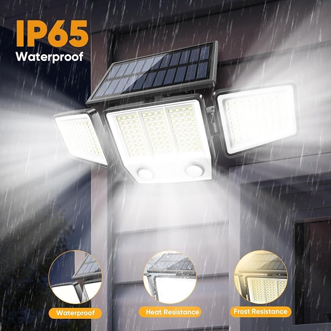 MDCMDCM Solar Motion Sensor Outdoor Lights Waterproof - 3000LM 3 Modes Security Lights Outdoor 270° Illumination IP65 LED Solar Flood Wall Light for Garden Yard Patio Pathway