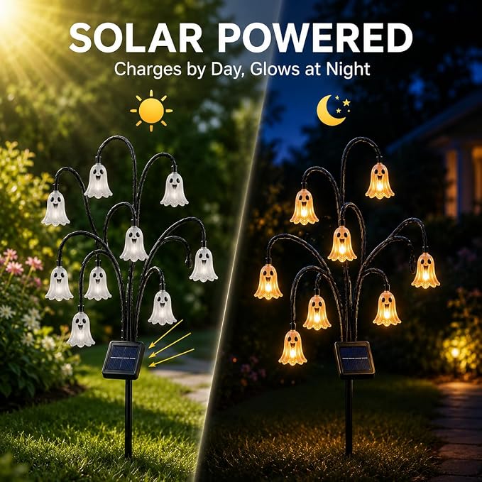 Halloween Solar Tree Stump Light, Glowing Ghost Garden Stake Lantern for Outdoor ，Style F