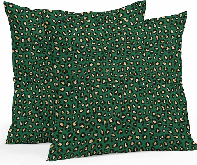 Vandarllin Outdoor Throw Pillows Covers 26x26 inch Set of 2 Waterproof Green Leopard Print Decorative Zippered Cushion Covers for Patio Furniture, Luxury Animal Fur Pattern Lumbar Pillowcases