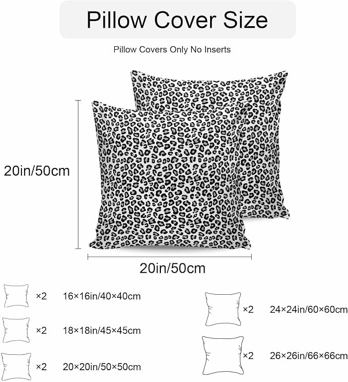 Vandarllin Outdoor Throw Pillows Covers 20x20 inch Set of 2 Waterproof Black Leopard Print Decorative Zippered Cushion Covers for Patio Furniture, Luxury Animal Fur Pattern Lumbar Pillowcases
