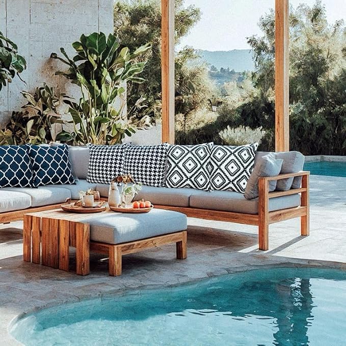 Outdoor Pillow Covers 2 Pack Patio Decorative Accent Throw Pillow Covers, Waterproof and Fade Resistant, Perfect for Summer Outdoors and Indoors, Geometric 18x18in Black and White
