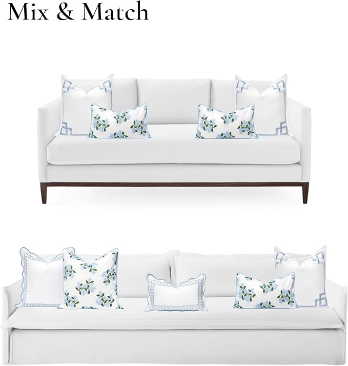 Hofdeco Premium Coastal Patio Indoor Outdoor Lumbar Pillow Cover Only, 12"x20" Water Repellent for Backyard, Couch, Baby Blue Print Hydrangea Flower