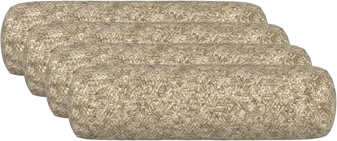 RSH DECOR: Sunbrella Neck Roll Pillows Set of 4 | 20” x 6” | Outdoor Bolster for Patio, Deck, Porch, or Poolside Furniture | Water & Fade-Resistant | Made in USA (Berber Cafe)