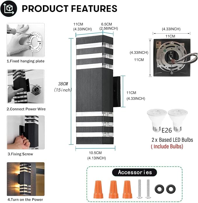 6Pack 15inch Outdoor LED Wall Lights,18W Outdoor Up&Down Wall Light Aluminum Body 4000K Day White Waterproof IP65 Outside Wall Lights 1800LM Outdoor Wall Mount Lights for Wall porch Garage Garden
