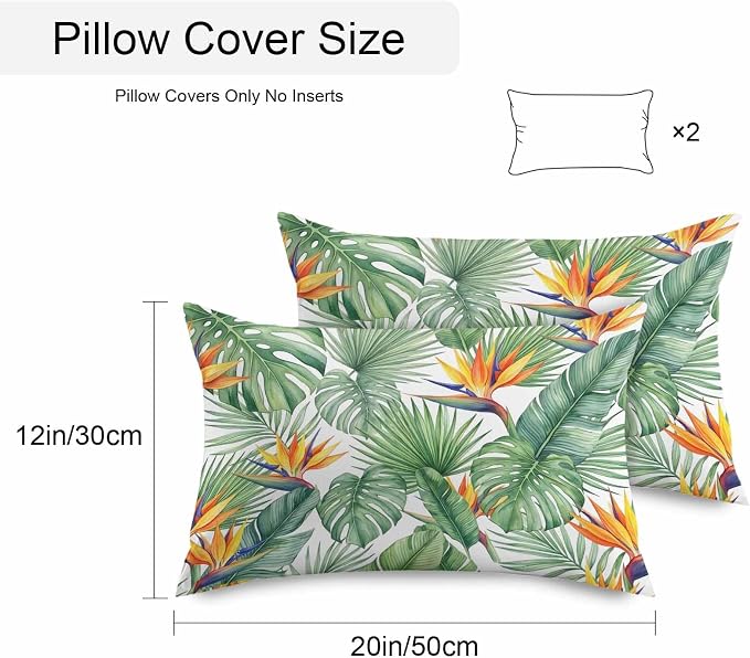 Tropical Plants Outdoor Pillow Covers 20x12 Inch Lumbar Pillow Covers Set of 2 Waterproof Decorative Throw Pillow Cases Summer Palm Leaves Monstera Green Cushion Covers for Patio Furniture Garden
