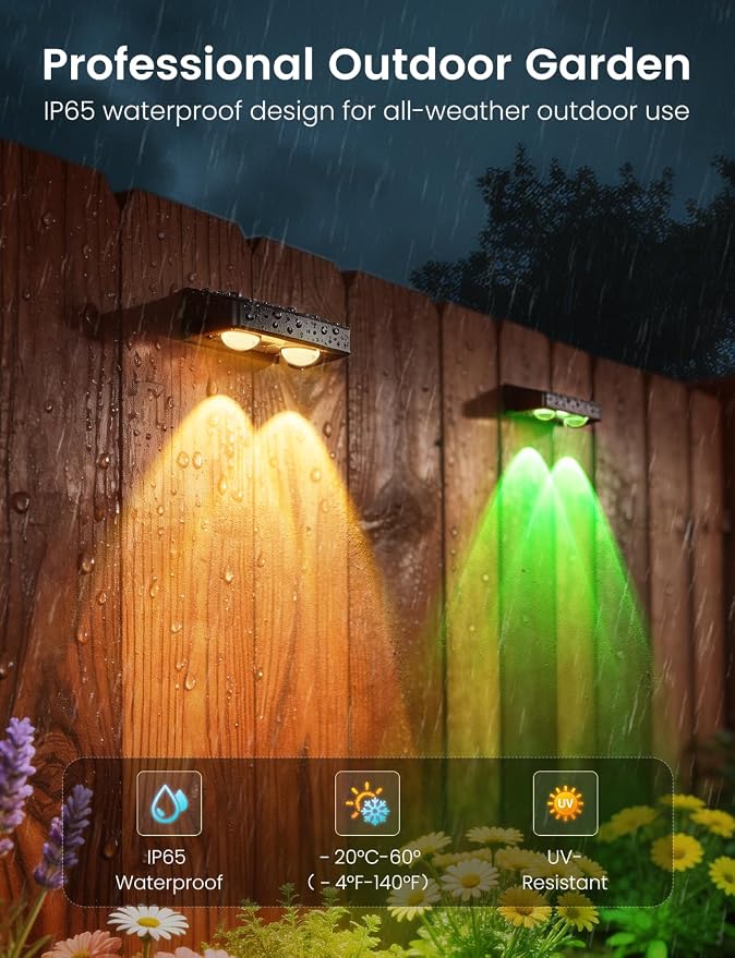 Solar Fence Lights Outdoor, 16 Pack Color Changing Fence Lights Solar Powered with 9 RGB Colors & 11 Lighting Modes, IP65 Waterproof Dusk to Dawn Fence Lights for Patio, Deck, Wall, Backyard
