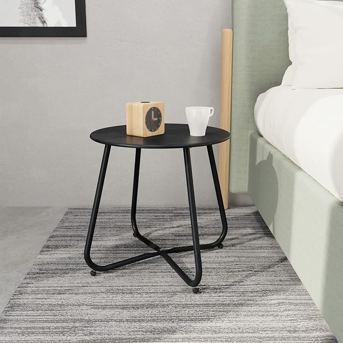 Grand patio Outdoor Side Table, 18-inch Small Round Side Table with Adjustable Feet, Elegant Patio Furniture for Balcony Porch Deck Poolside, Black