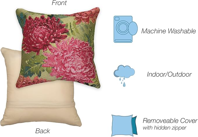 Liora Manne Marina Indoor/Outdoor Power Loomed Easy Care Pillows, 12" x 18", Mums Fuchsia