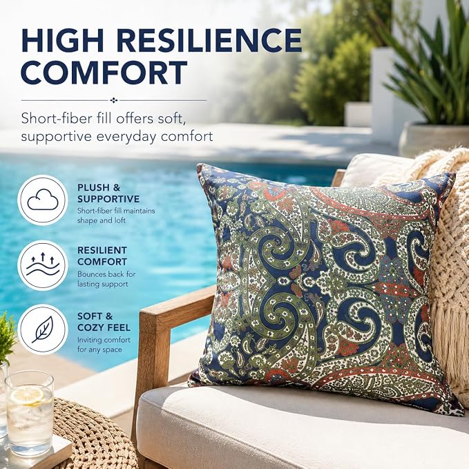 Outdoor Throw Pillows 18×18 Inch Pack of 2 Waterproof Decorative Patio Pillows with Inserts, Square Pillows for Garden Couch Sofa and Patio Furniture
