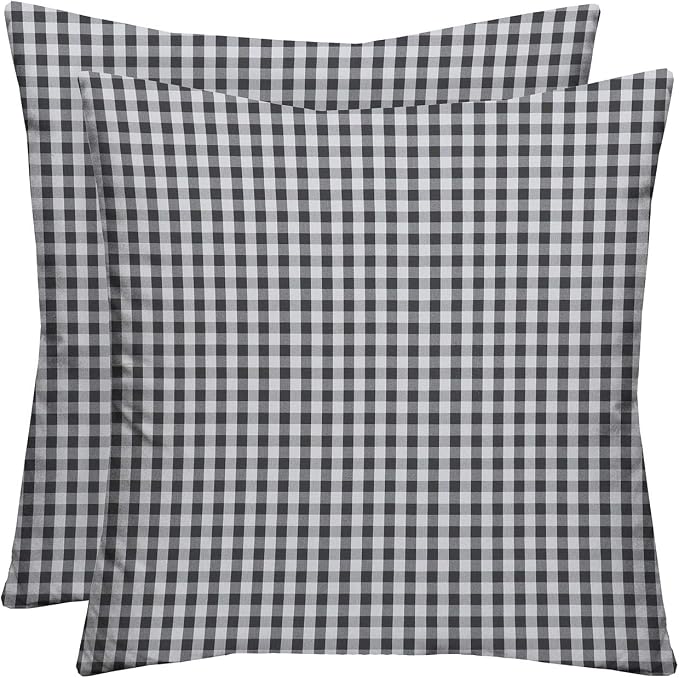 RSH DECOR Square Throw Pillows Set of 2, 20" x 20", Outdoor Pillows Waterproof, Outdoor Pillow Covers, Pillow Covers for Couch, Dawson Pewter Black Plaid, Made in USA