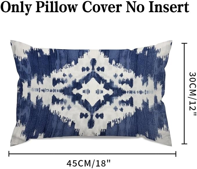 Set of 2 Navy Blue Grey and Beige Ikat Pattern Print Pillow Cases 12x18in Cushion Covers Farmhouse Pillows Covers for Couch Living Room Office Soft Rectangle Accent Pillowcase for Kids