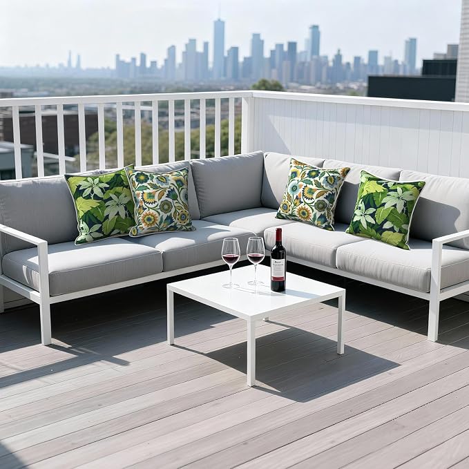 Outdoor Throw Pillows Inners, Fade Resistant Patio Furniture Square Pillows with Piping Set of 2 for Patio Furniture, 18x18 Inch, Fiesta Floral