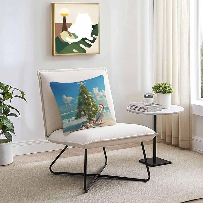 Christmas Outdoor Throw Pillows Covers 26x26 inch Set of 2 Waterproof Christmas Tree Decorative Zippered Cushion Covers for Patio Furniture, Pelican Starfish Shell Beach Wave Lumbar Pillowcases