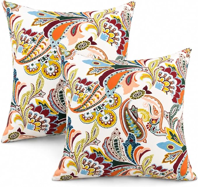 Outdoor/Indoor Decorative Throw Pillows 18×18 Inch | Pack of 2 Waterproof Decorative Throw Pillows with Inserts, Square Pillows for Bed, Couch, Sofa and Patio Furniture
