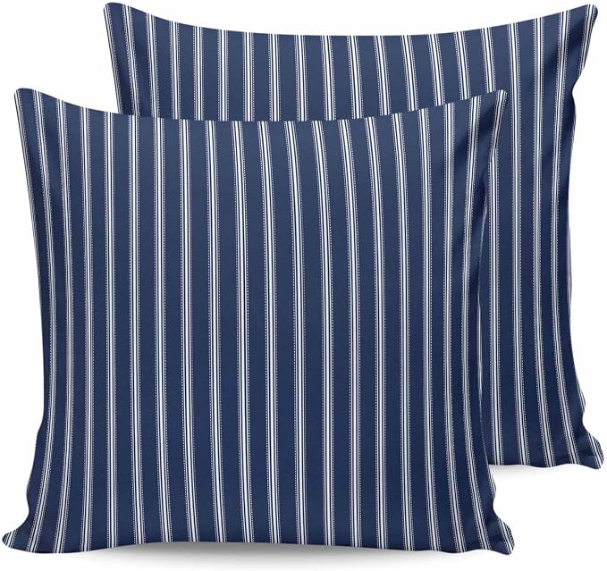 Outdoor Waterproof Throw Pillow Covers Set of 2 Navy Blue Stripe Pillowcases 18x18 Inches Vertical Striped Patio Decorative Pillows Cushion Case Patio Pillows for Couch Bed Chair Garden