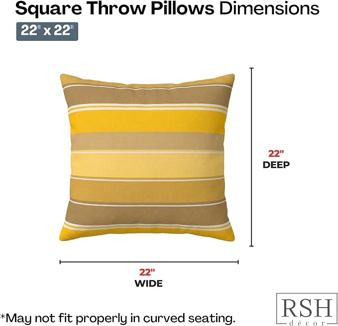 RSH DECOR: Sunbrella Square Throw Pillows Set of 2 | 22" x 22" | Water and Fade-Resistant Performance Fabric | Outdoor Pillow Covers with Down-Alternative Inserts | Made in USA (Martinez Pineapple)