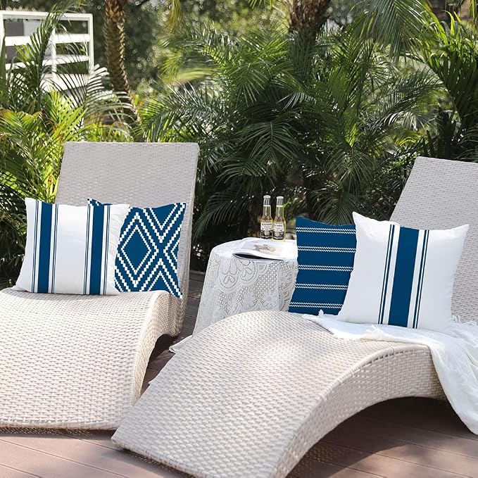 DFXSZ Outdoor Blue Waterproof Geometry Pillow Covers 18x18 Set of 4 | Spring Summer Waterproof Modern Throw Pillowcases（No Inserts） Outdoor Decor for Patio Funiture Garden Polyester Covers