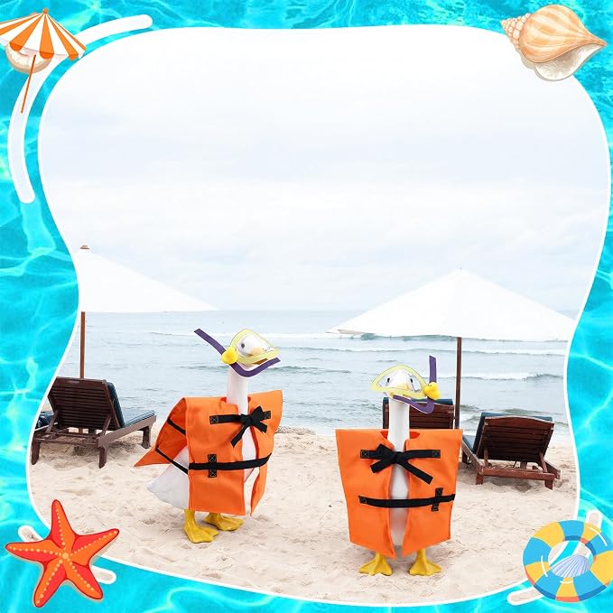 Outus Summer Porch Goose Outfits Set Includes Diving Life Jacket and Diving Snorkel Goggles 23" Goose Porch Clothing for Outdoor Swimming Pool Garden Yard Patio Lawn Statue