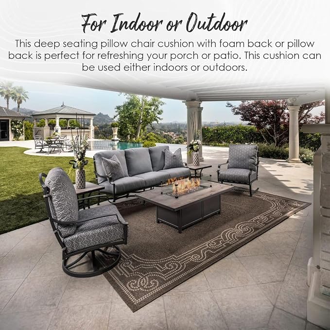 RSH DECOR: Sunbrella Deep Seating Cushion with Pillow Back | 25” x 25” Seat | Water and Fade-Resistant Performance Fabric | Outdoor Chair Cushion Set for Patio Furniture | Canvas Black - Made in USA